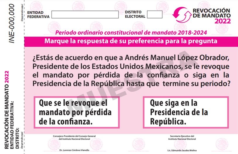 Esta es la papeleta propuesta para la consulta de revocación de AMLO