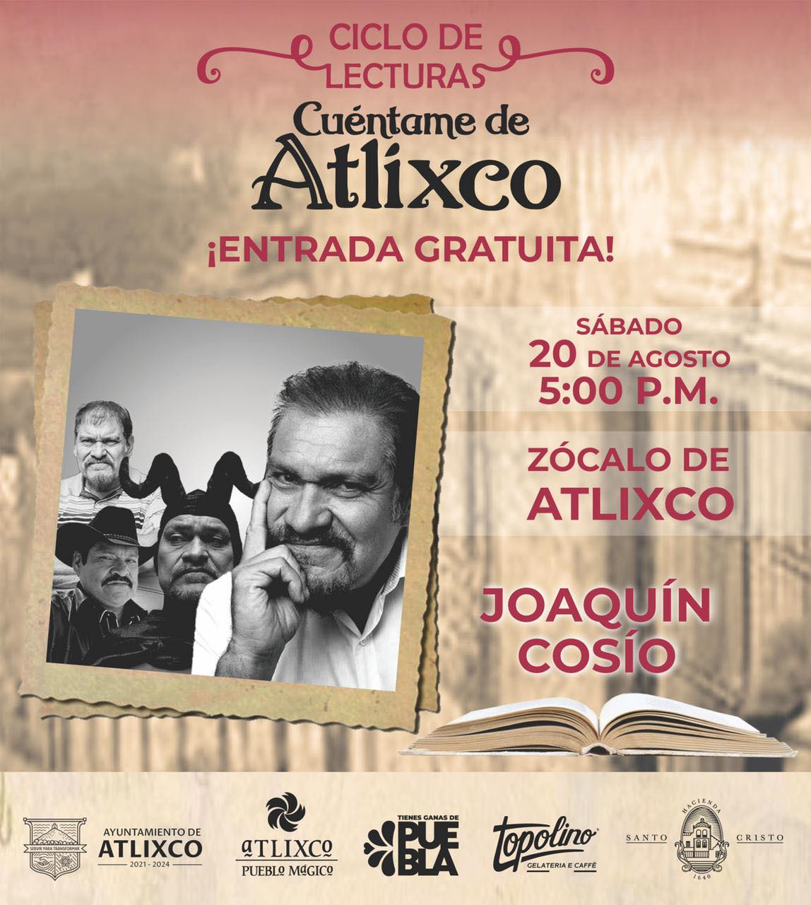 Este sábado Joaquín Cosío se presenta en Atlixco en el ciclo de lecturas