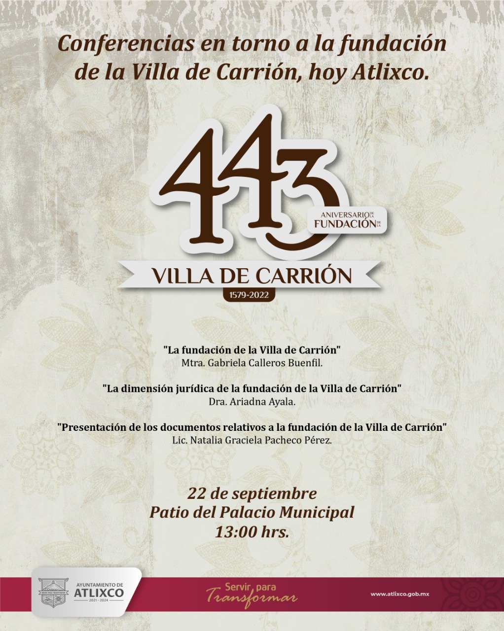 Atlixco festejará 443 años de la fundación de la Villa de Carrión