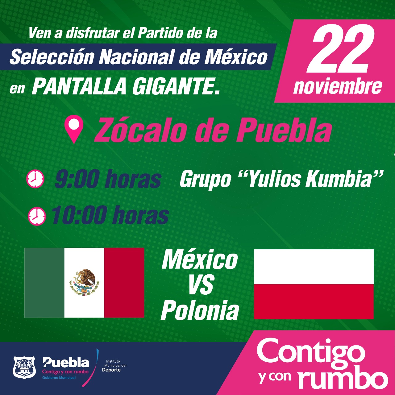 Invitan a ver el partido de la selección mexicana en el zócalo de Puebla