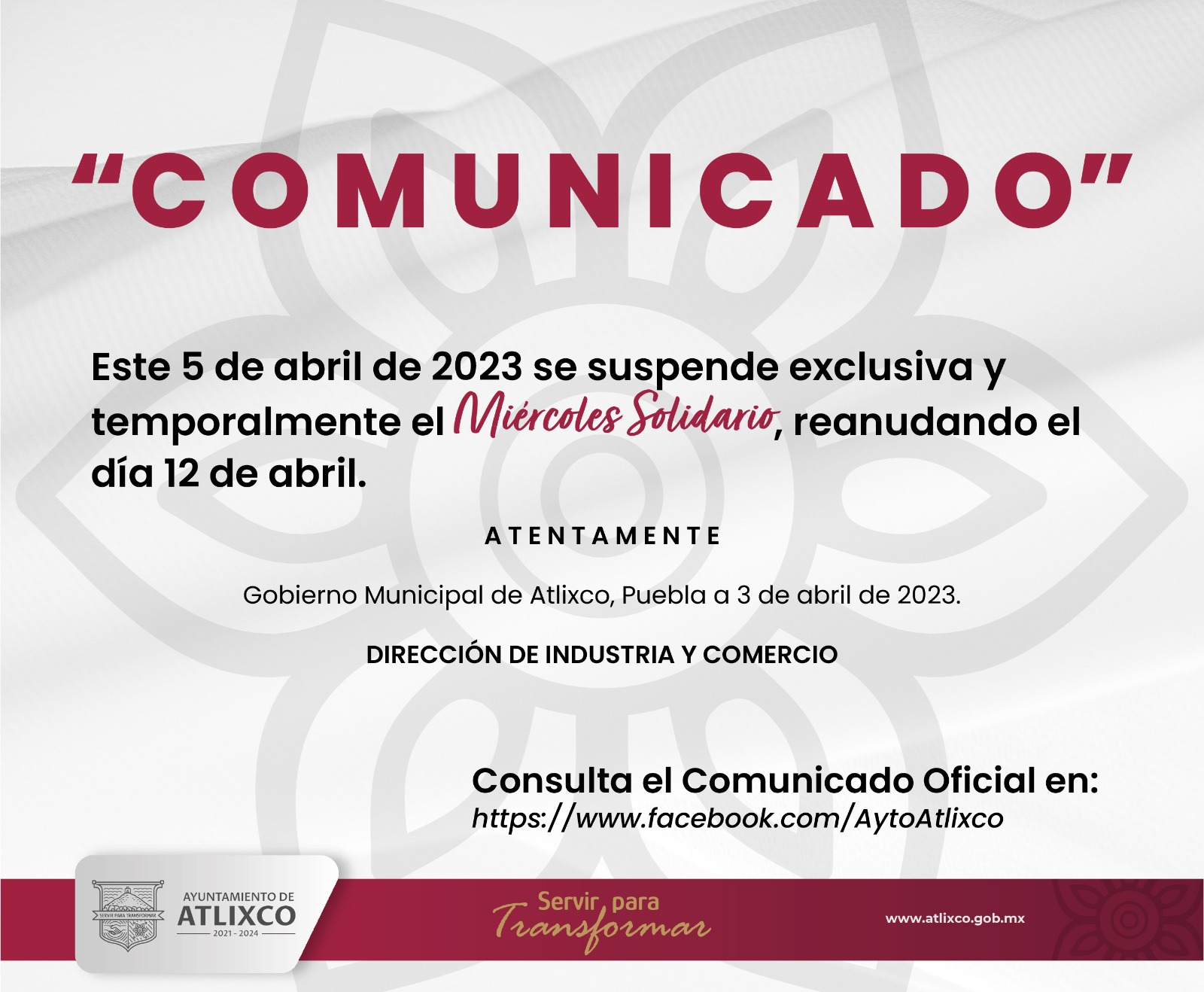 Se suspende «Miércoles Ciudadano» en Atlixco
