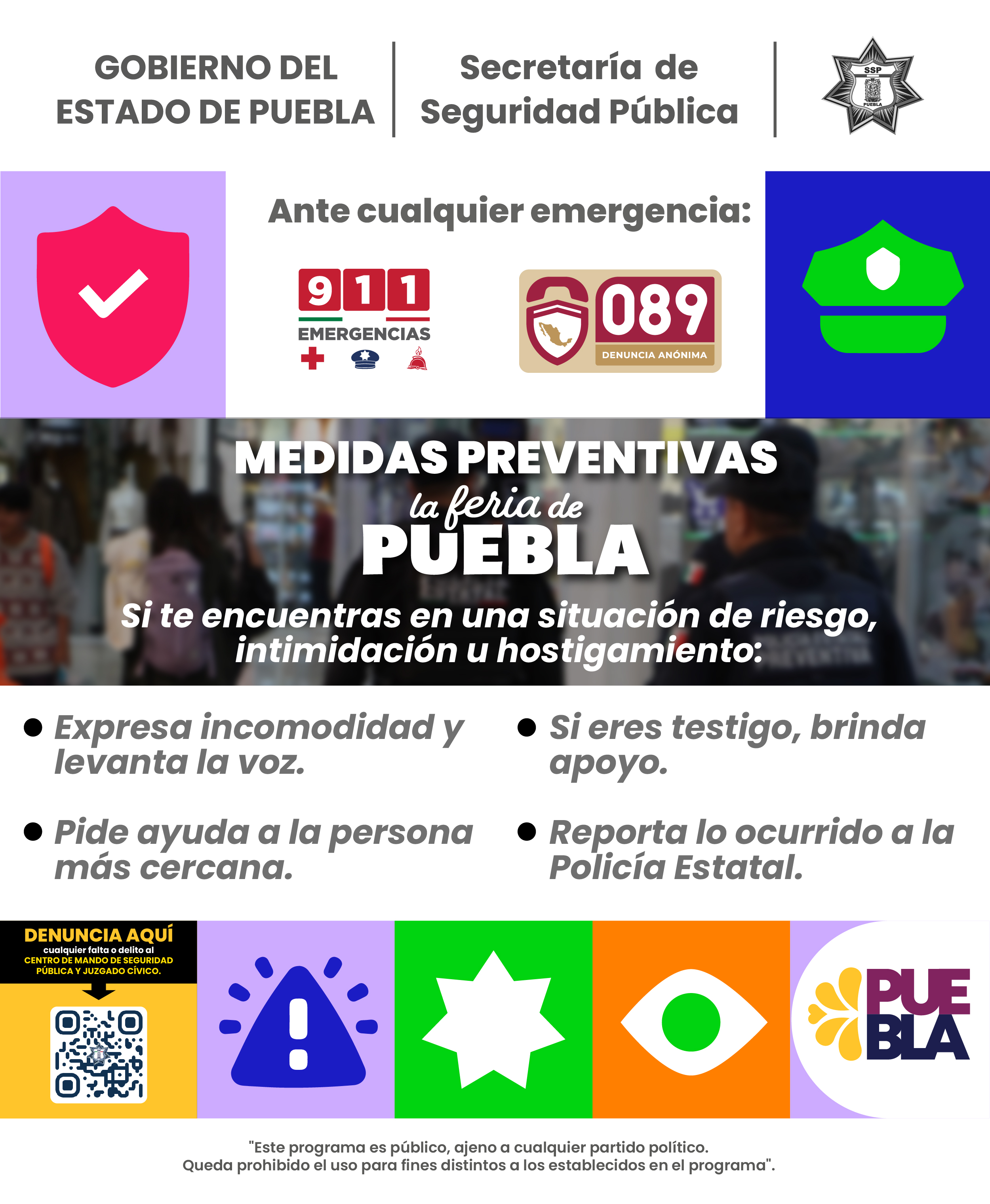 Comparte SSP medidas de autocuidado para asistentes a Feria de Puebla