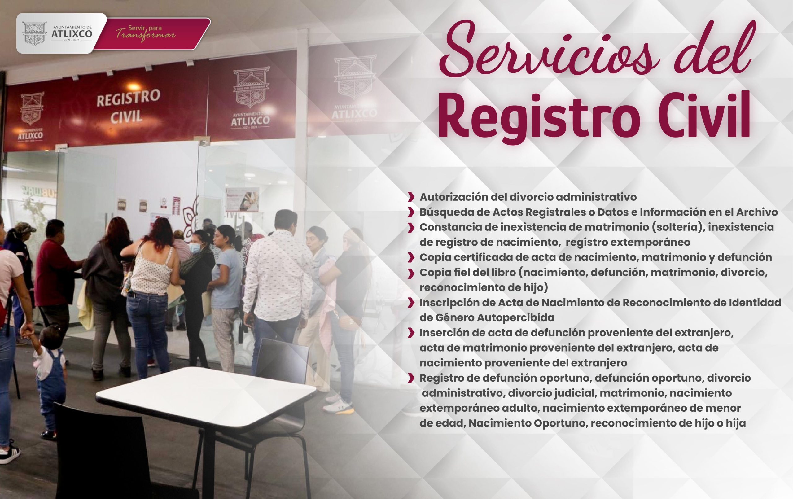 Conoce los servicios que ofrece el Registro Civil en Atlixco