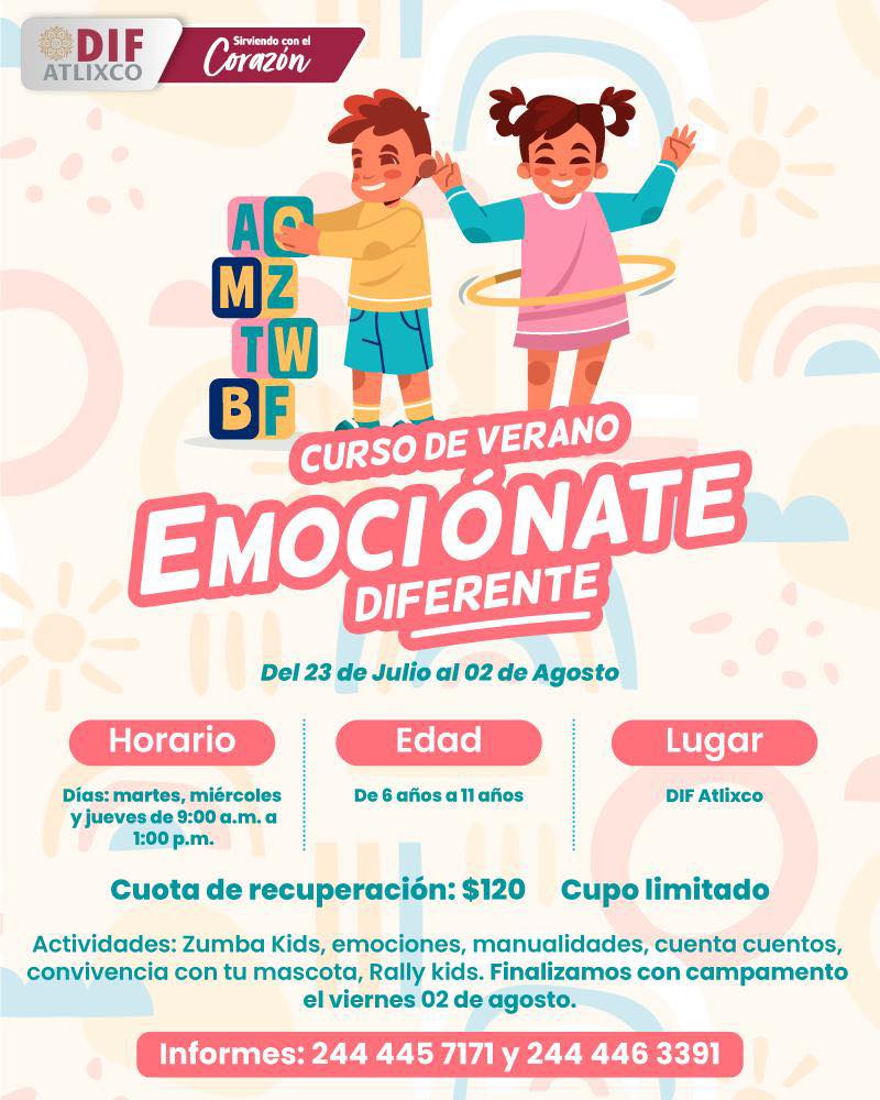 Invita DIF de Atlixco a su curso de verano