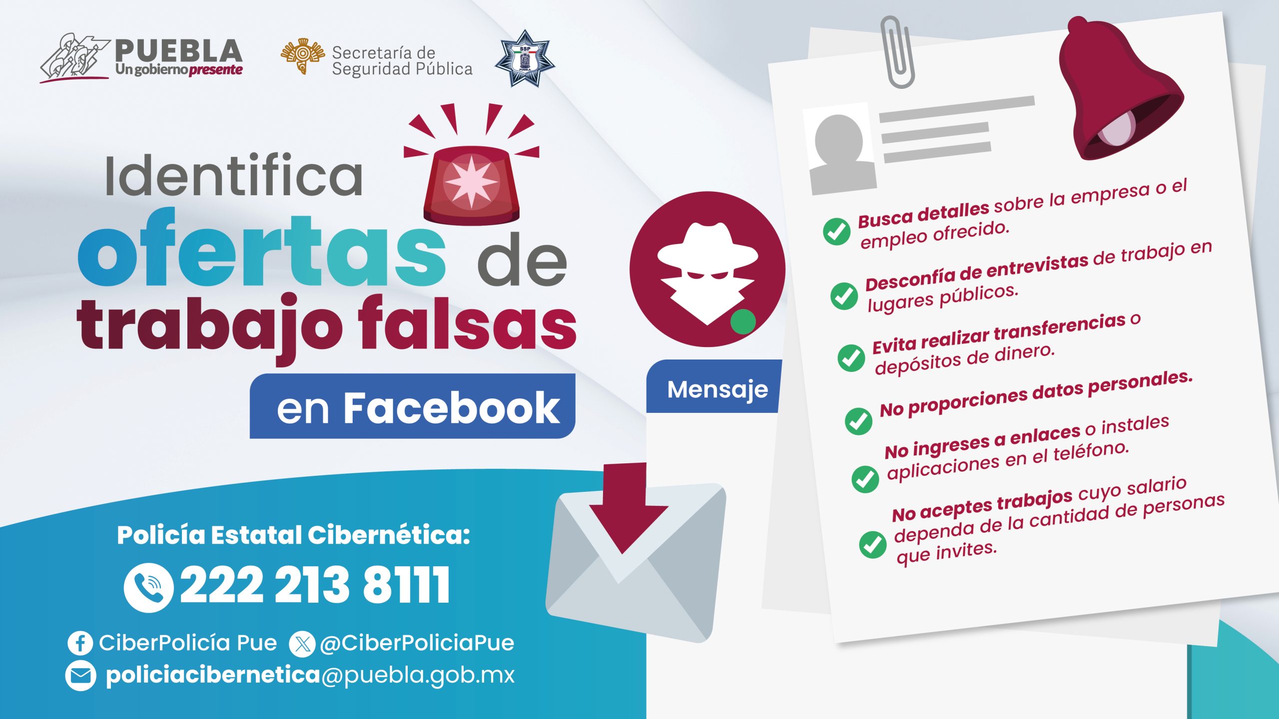 Alerta SSP sobre ofertas de trabajo falsas en Facebook   