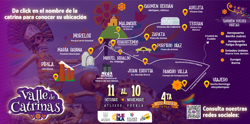 Este es el mapa de Valle de Catrinas; lánzate a Atlixco para conocerlas